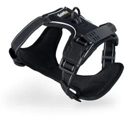 lionto Hunde-Geschirr Anti-Zug, reflektierend & gepolstert, robustes Oxford-Gewebe, verstellbares Y-Geschirr mit Brustring schwarz S