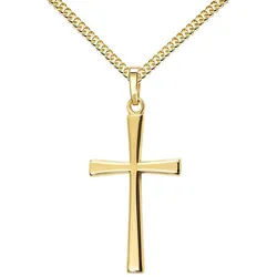 JEVELION Kreuzkette Kreuzanhänger 750 Gold - Made in Germany (Goldkreuz, für Damen und Herren), Mit Kette vergoldet- Länge wählbar 36 - 70 cm oder ohne Kette.