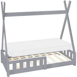 Ml-Design Kinderbett Tipi mit Matratze 70x140 cm Hellgrau , Holz , 70x140 cm , Kinder- & Jugendzimmer, Kindermöbel, Kinderbetten, Hausbetten