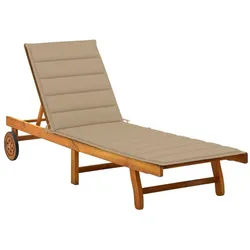 vidaXL Gartenliege 200 x 63 x 85 cm Gartenliege Rollliege Holzliege Sonnenliege mit Aufla beige