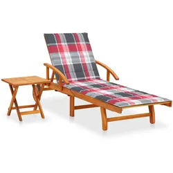 Helloshop26 - Sonnenliege Deckstuhl Sonnenbett Gartenbett Terrassenmöbel mit Tisch und Kissen Akazienholz 02_0012610