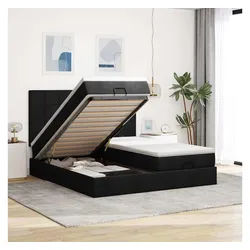 vidaXL Bett, Ottoman-Bett mit Matratzen Schwarz 160x200 cm Stoff