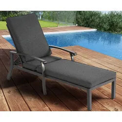 LVHOM Gartenliege Verstellbare Aluminium-Liege mit Kissen, Rostfrei/wasserfest, Verstellbare Rückenlehne (5 Positionen), robustem Aluminium mit Kreuzgeflecht-Konstruktion, wasserdichtes Baumwoll-Polyester-Kissen, 1 St., Rostfrei/wasserfest, für Garten/Terrasse/Pool, Lesen/Filme grau