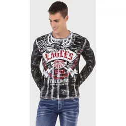 T-Shirt CIPO & BAXX "Sweatshirts", Herren, Gr. L, schwarz, 95% Baumwolle, 5% Elasthan, unifarben, regular fit, Rundhals, Shirts T-Shirt, mit Allover-Muster und Frontprint