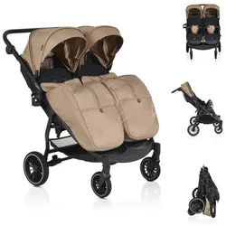 Moni Geschwisterwagen Zwillingskinderwagen TwinGo, Getränkehalter, Fußabdeckung, Hinterradbremse braun