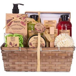 BRUBAKER Pflege-Geschenkset Dusch- und Badeset mit Mohnblumen Duft Set, 14-tlg., Frauen Geschenkset im Pflanzkorb, Beauty Wellness Pflegeset für Damen bunt