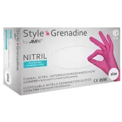 Style Grenadine Nitrilhandschuhe, puderfrei, magenta, Unsterile Einmalhandschuhe mit Fingerspitzentexturierung, 1 Packung = 100 Stück, Größe XL