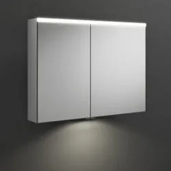 burgbad Iveo Spiegelschrank mit horizontaler LED-Beleuchtung, mit LED-Waschtischbeleuchtung, 2 Türen, breitere Tür Anschlag rechts, Breite 908mm, SPHY090R
