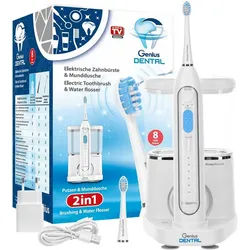 Genius Elektrische Zahnbürste Elektrische Zahnbürste inkl. Munddusche 8tlg Genius Dental Hydro weiß