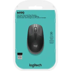 Logitech Maus M190, Wireless, anthrazit Optisch, 1000 dpi, 3 Tasten, Retail