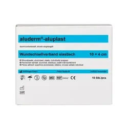 Söhngen aluderm® -aluplast Wundverbandpflaster, 10 x 4 cm, Elastischer Wundschnellverband in Abschnitten, 1 Packung = 10 Stück