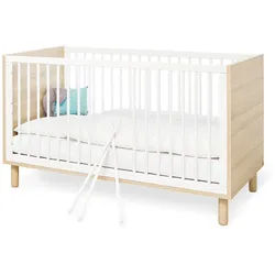 Pinolino Gitterbett , Weiß, Eschefarben , Holzwerkstoff , 75x85x145 cm , zum Juniorbett umbaubar, höhenverstellbar, Sprossen mit Normabstand, Aufbauanleitung im Karton, Lattenrost inklusive, Schlupfsprossen , Babymöbel & Kindermöbel, Babyzimmer, Babybetten, Gitterbetten