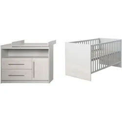 Roba Babyzimmer-Set Maren 2, mit breiter Wickelkommode, 2-teilig , Hellgrau , Holzwerkstoff , 76x80x142 cm , Babymöbel, Babyzimmer-Sets