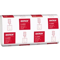 KATRIN Classic One Stop L 3 Papierhandtuch, 23,5 x 34 cm, 3-lagiges hochwertiges Falthandtuch, 1 Karton = 21 Packungen à 90 Tücher