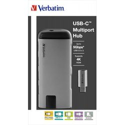 Verbatim Hub, USB 3.1-C, Multiport 3x USB 3.0, HDMI 4K, RJ45 Gigabit, SD/micSD, Power Charge, USB-C Kabel, 15cm, Retail