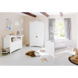 Pinolino Babyzimmer , Weiß , Holzwerkstoff , Kiefer , teilmassiv , 3 Fächer , 2 Schublade(n) Schubladen , zum Juniorbett umbaubar, höhenverstellbar, Sprossen mit Normabstand, Aufbauanleitung im Karton, Lattenrost inklusive, Schlupfsprossen , Babymöbel & Kindermöbel, Babyzimmer, Babyzimmer-Serien
