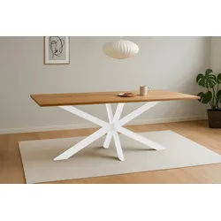 SAM® Esstisch Cata, massives Eichenholz, Baumkante, Metallgestell Spider-Form beige 260 cm x 77 cm x 100 cm