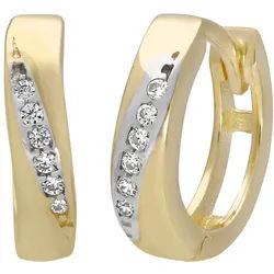 Paar Creolen FIRETTI "Schmuck Geschenk Gold 333 Ohrschmuck Gold bicolor glitzernd", gelb (gelbgoldfarben, weißgoldfarben, kristallweiß, kristallweiß), Ohrringe, Damen, 13mm, Gelbgold 333, mit Zirkonia (synth.)