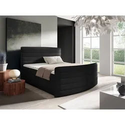 AN FURNITURE STORE Boxspringbett Doppelbett CLEO Velourstoff seitliche Bettkästen Bonellmatratze Topper (pro Set vier Packstücke), 160x200 schwarz