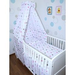 Primawela Babybettwäsche Baby Bettset- 6 teiliges Set mit Vollstoff Himmel Bettwäsche Nestchen rosa
