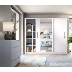 Raumhirsch Furniture Kleiderschrank Garderobenschrank, Schwebetürenschrank, Schrank mit Spiegel (Maße: 247,8 x 61,6 x 215 cm, Einfache Montage, stabile Konstruktion) Schiebetüren, Aluminiumgriff, viel Stauraum weiß 248 cm x 22 cm x 62 cm
