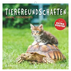 Tierkalender Tierfreundschaften 2027 Wandkalender 30x30 cm (30x60 cm geöffnet) mit weiß