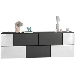 moebel-dich-auf Sideboard VARIANTO 4 (7 tlg., 228 cm breit, 1x Sideboard bestehend aus 5x Schrank mit Klappe und 2xkleiner Schrank), stehend und hängend grau