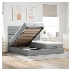vidaXL Bett, Ottoman-Bett mit Matratzen Hellgrau 200x200 cm Stoff