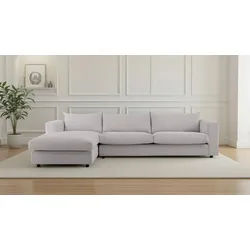 LeGer Home by Lena Gercke Ecksofa Avelina, Breite 297 cm, in Cord- und Chenille- Stoff, Rückenkissen mit Federn grau