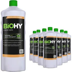 BiOHY Creme Seife (9x1l Flasche) | Hautschonende, rückfettende und geruchsneutrale Handseife PHOSPHATFREI | Ohne Parfüm und Farbstoffe