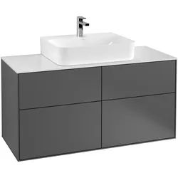 Villeroy & Boch Finion Waschtischunterschrank, 4 Auszüge, Waschbecken mittig, 1200x603x501mm, Glass White Matt, F13100GK, Farbe: Anthracite Matt