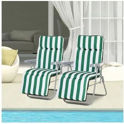 Outsunny Gartenliege Sonnenliege, Gartenstuhl, 2 St., Klappstühle, Grün+Weiß 60 x 75 x 102 cm grün