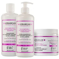Kerargan - Trio Volumen Shampoo, Spülung & Maske mit Biotin Kollagen 1500 ml