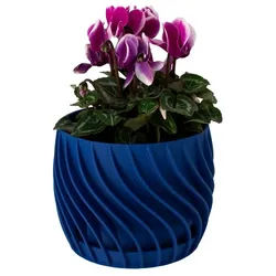 Shapes - Decorations Blumentopf The Plant Pot - Blumentopf mit integriertem Unterteller (Einzelmodell, 1 x Blumentopf mit integriertem Untersetzer), Spiraloptik blau Ø 12 cm