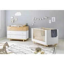 Pinolino Babyzimmer , Weiß, Ahornfarben , Holzwerkstoff , 3 Schubladen , zum Juniorbett umbaubar, höhenverstellbar, Sprossen mit Normabstand, Aufbauanleitung im Karton, Lattenrost inklusive, Schlupfsprossen , Babymöbel & Kindermöbel, Babyzimmer, Babyzimmer-Serien