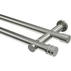 GARDINENSTANGE Platon Estana 240 cm (geteilt in 2 x 120 cm), 2-läufig (ohne Ringe), 20 mm Ø Edelstahl-Optik