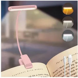 Lapalife LED Leselampe Akku Buchlampe Breites Licht, Klemmlampe mit 3 Farben & 10 Helligkeit, LED fest integriert, USB Aufladbar, Schwanenhals, Augenschonendes, für Nachtlesen ins Bett rosa