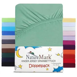 NatureMark Spannbettlaken Jersey Spannbetttuch, 100% Baumwolle, Gummizug: rundum, (2 Stück), Kinder Spannbetttuch, für Baby-/Kinderbett, 70x140 cm, Jade