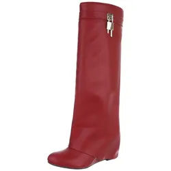 Ital-Design Overknee-Stiefel mit Blockabsatz und Zip-Verschluss Keilstiefel (90458223) Keilabsatz/Wedge Stiefel in Rot rot 37 EU
