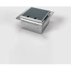 BS 8902H-2-0 Hohlbodentank, 2-fach, eckig, höhenverstellbar, belegbar, Klappdeckel aus Edelstahl, 1x Schutzkontakt-Steckdose, 1x RJ45 2-fach