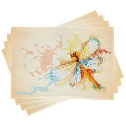 Abakuhaus Platzset Waschbare Stoff Esszimmer Küche Tischdekorations Digitaldruck, (4-teilig, 4-St., Set aus 4x), Aquarell Dragonfly Moth Bug gelb