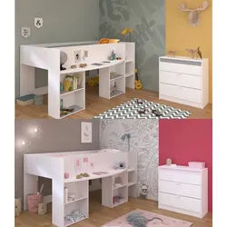 Parisot Jugendzimmer-Set Pirouette in Weiß und Rosa, Kieselgrau, (Komplett Set, 2-tlg., Hochbett, wahlweise mit Schrank, Kommode, Schreibtisch), verschiedene Zusammenstellungen wählbar! grau|rosa|weiß
