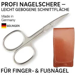EloModa Nagelschere Solingen Nagelschere gehärteter Stahl Extra scharf mit gebogener Schne, (1-tlg), gebogener Schnittfläche, Leder-Etui Made in Germany braun