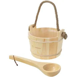 LuxeBath Sauna Zubehör Set 2-tlg, Kiefernholz, Aufgusskübel 4 L mit Einsatz & Schöpfkelle