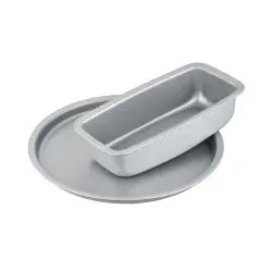 Berndes Pizzablech Set, Aluminium, Praktisches Küchenhelfer Set mit Außenversiegelung für eine leichte Reinigung, 1 Set = 1 Pizzablech rund: 33 cm, 1 Kastenform: 27 x 11 cm