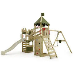 FATMOOSE Spielturm RiverRun Ritterburg-Kletterturm mit Schaukel, extrem witterungsbeständig mit 10 Jahren Garantie* grün
