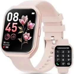 Joautrial Smartwatch (4,6 cm, Android iOS), Smartwatch mit Bluetooth Anruf, 100 Sportmodi, Gesundheitstracker rosa
