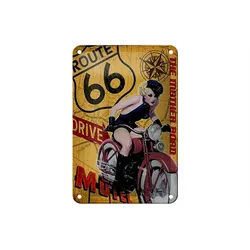 Femer GmbH Metallschild Pin Up 12x18cm Route 66 the mother road Motel, (1 St), gewölbte Oberfläche, abgerundete Ecken, umgeschlagene Kanten