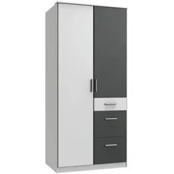 Carryhome Kleiderschrank , Graphitfarben, Weiß , Holzwerkstoff , 3 Fächer , 3 Schubladen , 91x199x58 cm , Made in Germany , Typenauswahl, Beimöbel erhältlich, umfangreiches Zubehör erhältlich, in verschiedenen Größen erhältlich, in verschiedenen Holzdekoren erhältlich , Schlafzimmer, Komplette Schlafzimmer und Serien, Schlafzimmerserien