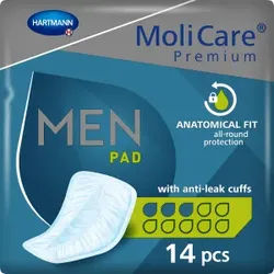 MoliCare® Premium MEN pad Inkontinenzeinlage, Inkontinenzvorlage bietet optimalen Schutz speziell für Männer, 3 Tropfen, 1 Packung = 14 Einlagen